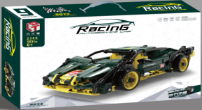Green & Gold Racer building block set in its factory-supplied packaging