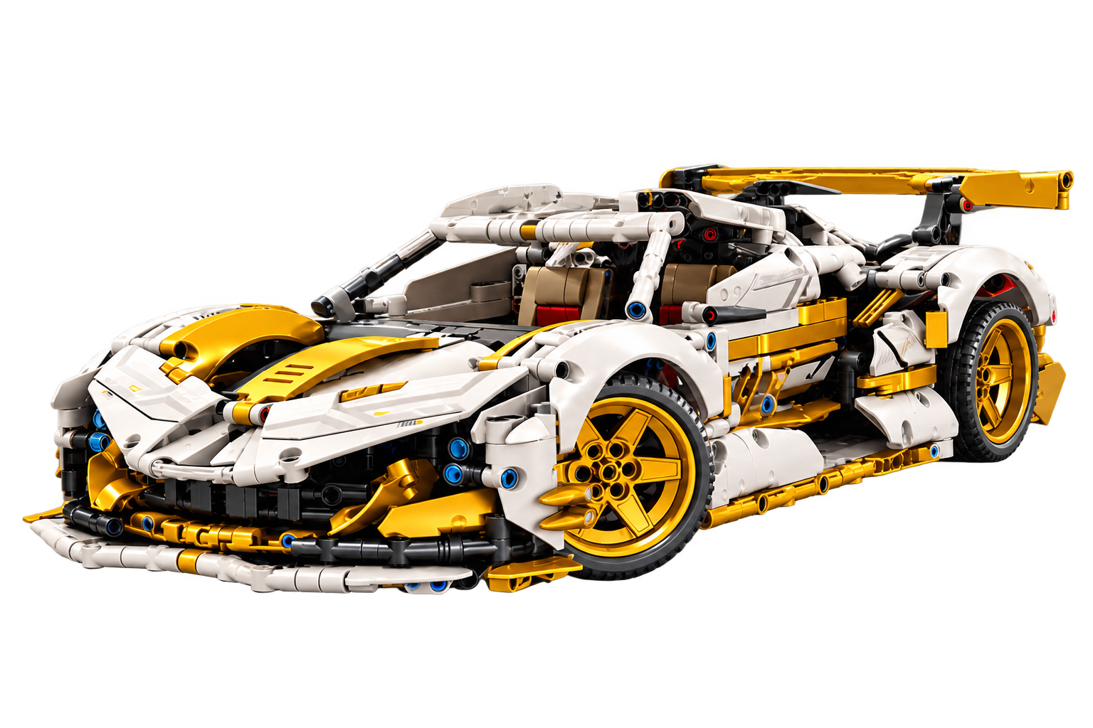 The white and gold building block racing car featured on our homepage